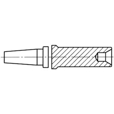 Dessin technique d'une pièce cylindrique à extrémité conique et rainures. Présente une coupe transversale et une structure détaillée.
