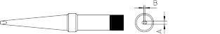 Dessin technique d'un profil de pointe de fer à souder avec différentes vues. Les dimensions 'A' et 'B' sont indiquées.