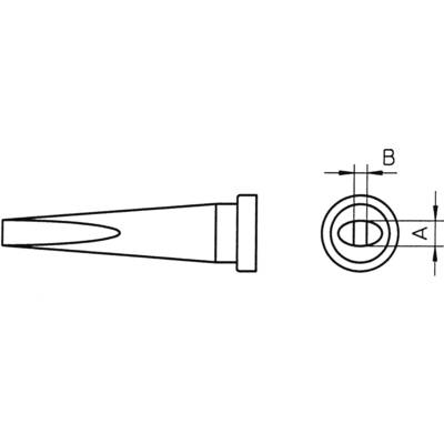 Dessin technique d'un outil conique avec coupe axiale à droite. Les dimensions 'A' et 'B' sont indiquées sur le côté.