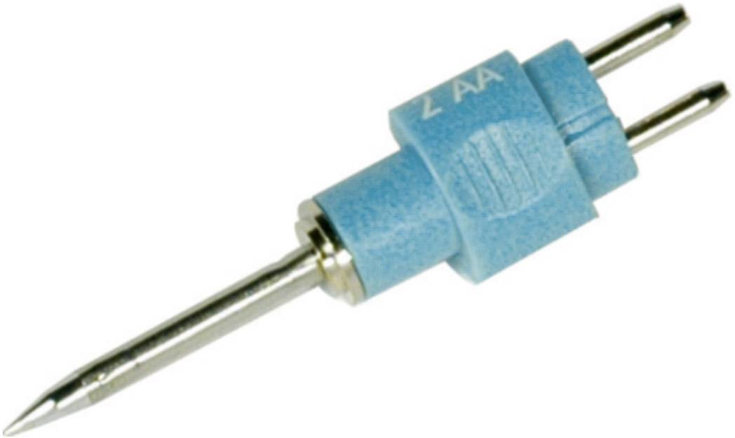 Une prise audio bleue avec deux broches métalliques et une étiquette '2 AA'.