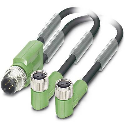 Câble Y vert avec une fiche mâle et deux fiches femelles, adapté aux applications industrielles.