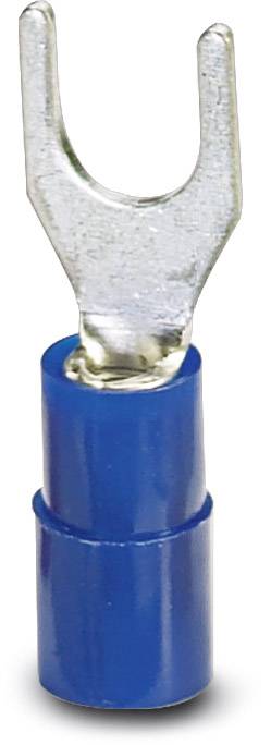 Un connecteur de câble bleu avec une cosse en forme de U en métal est représenté, destiné aux connexions électriques.