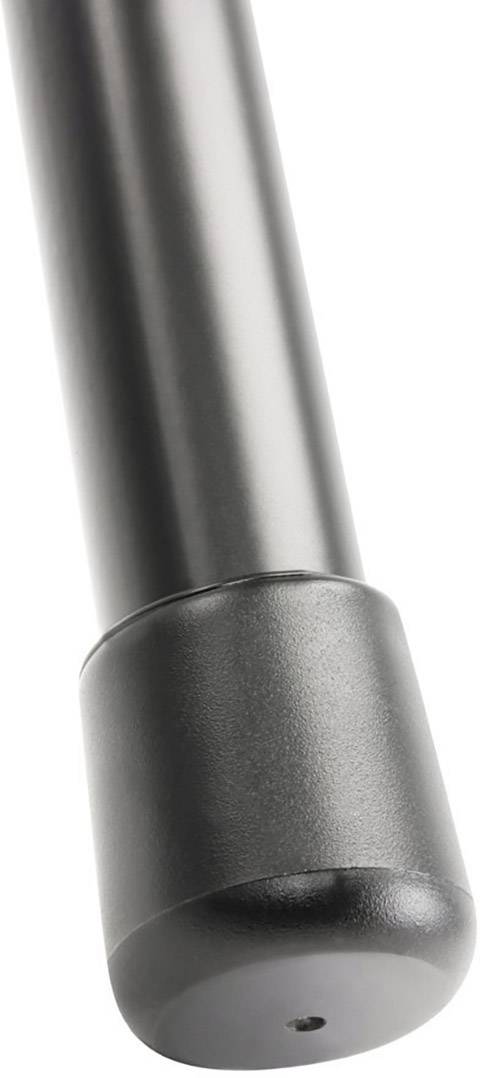 Gros plan d'une tige métallique noire à l'extrémité arrondie, probablement un élément d'un meuble ou d'un appareil.