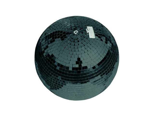 Un globe noir miroir composé de nombreuses petites tesselles réfléchissantes qui renvoient la lumière dans différentes directions.