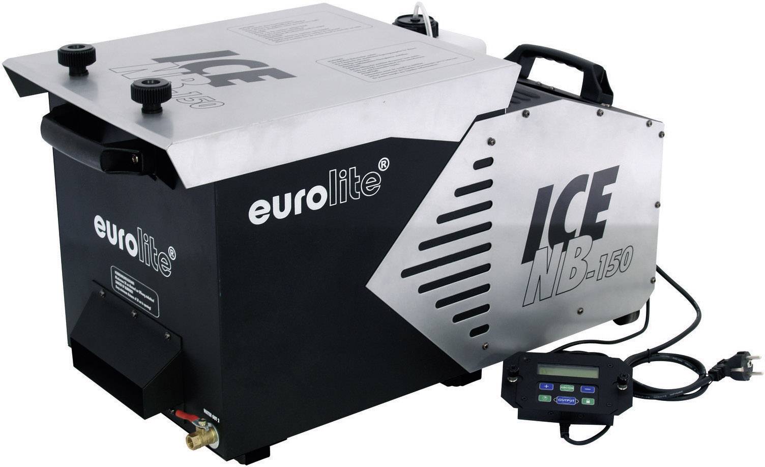 Machine à fumée Eurolite ICE NB-150 avec des éléments de commande numériques et un câblage visible.