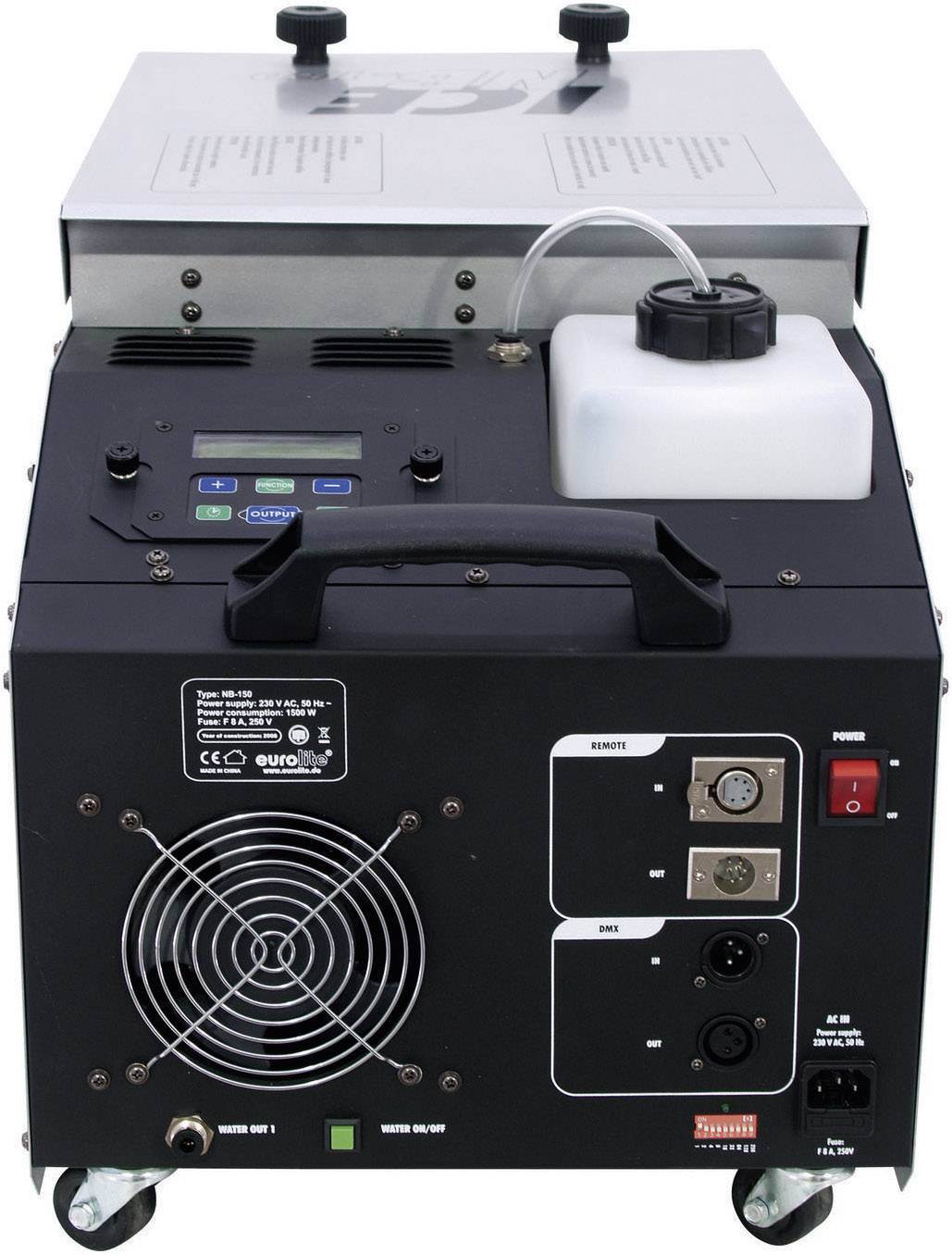 Machine de purification de l'air avec touches de commande, ventilateur, réservoir de liquide et connexions. Adaptée aux applications industrielles.