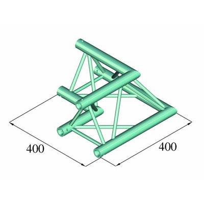 Graphique d'une structure métallique triangulaire à base carrée. Dimensions : 400 x 400. Structure composée de tubes et de renforts.