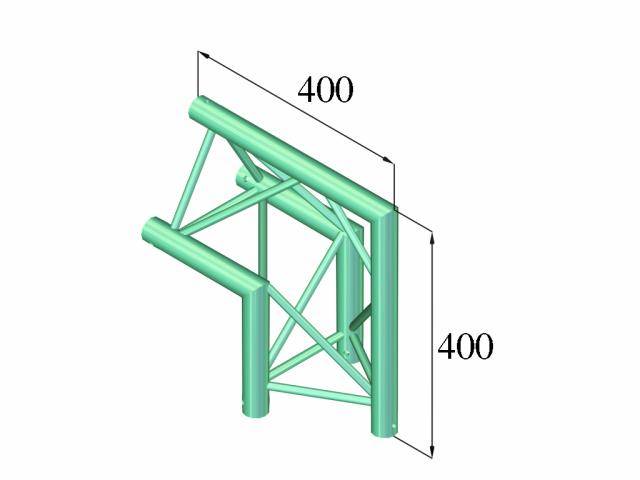 Une représentation 3D d'une structure métallique verte avec des dimensions carrées de 400 x 400 unités.
