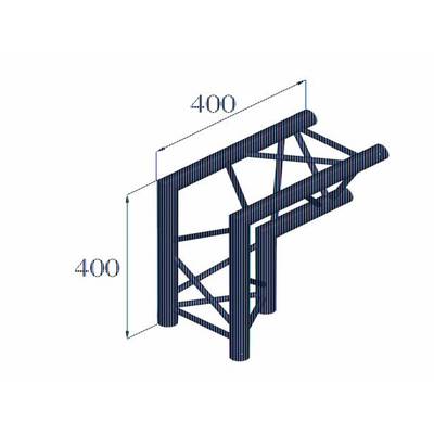 Esquisse isométrique d'un cadre métallique avec deux supports diagonaux et des dimensions de 400 mm de hauteur et de largeur.