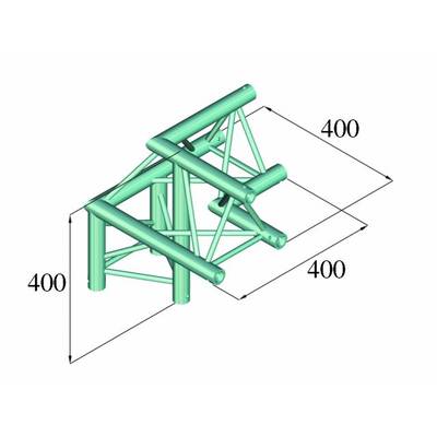Représentation 3D d'une structure en treillis d'acier cubique mesurant 400 mm x 400 mm x 400 mm.