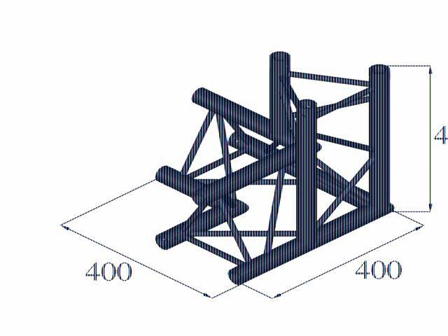 Dessin technique d'une structure tridimensionnelle à base carrée, caractérisée par des dimensions de 400 x 400 et une hauteur de 400.