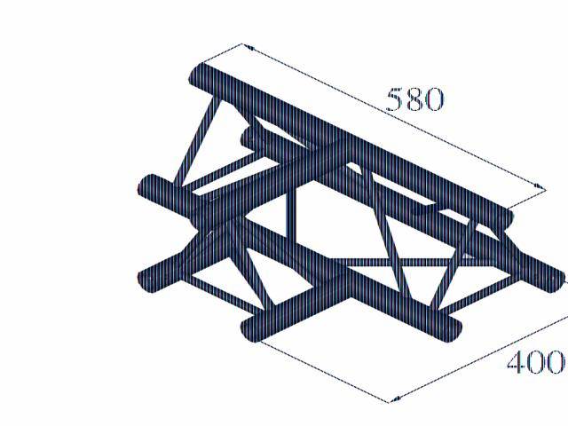 Dessin technique d'une charpente tridimensionnelle avec dimensions : longueur 580 mm, largeur 400 mm. Présente les détails structurels et la construction.