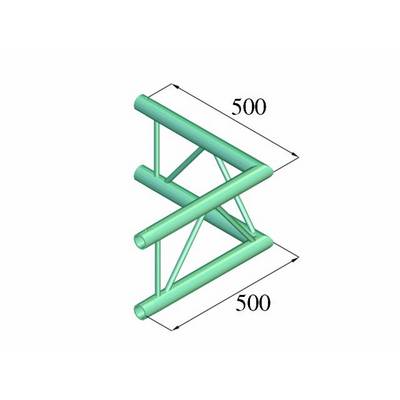 Modèle 3D d'une structure métallique verte de forme rectangulaire avec des renforts diagonaux. Dimensions : 500 x 500.