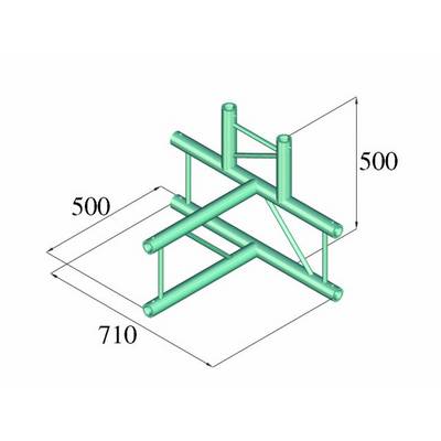 Construction 3D verte composée d'éléments rectangulaires et cylindriques, avec les dimensions suivantes : largeur 710, hauteur et profondeur chacune 500.