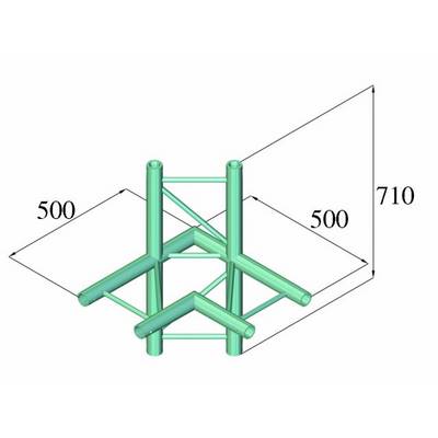 Représentation 3D d'une construction avec cinq tubes verticaux, reliés par des tubes horizontaux et diagonaux. Dimensions : 500x500x710.