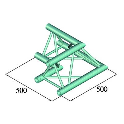Une représentation tridimensionnelle d'une structure spatiale verte avec un plan carré. Longueur d'arête : 500 mm.