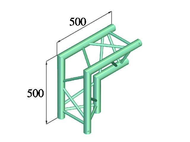 Représentation tridimensionnelle d'un châssis métallique de 500x500 mm avec des renforts.