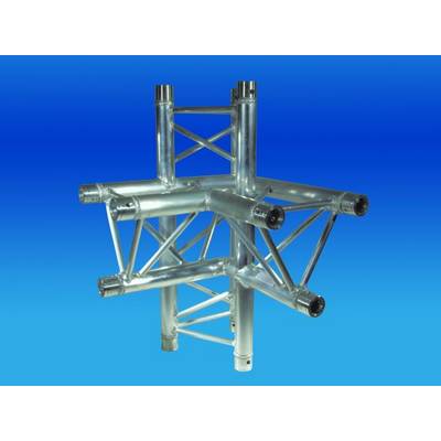 'Structure de traverse en aluminium avec plusieurs connexions sur fond bleu.'