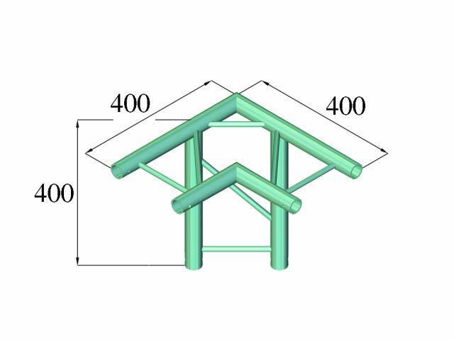 Représentation tridimensionnelle d'un cadre avec deux structures trapézoïdales. Dimensions : 400 unités en largeur et en hauteur.