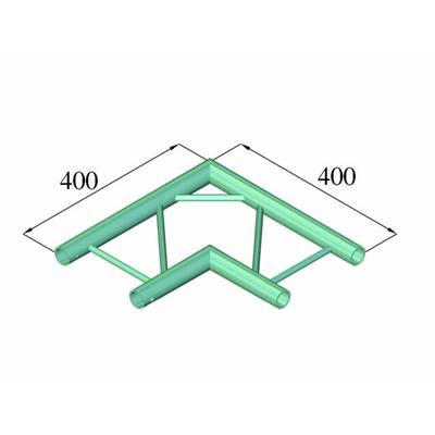 Un diagramme technique montre un système de tuyauterie géométrique dans une forme angulaire avec des dimensions de 400 chacune. La structure principale est composée de segments de tubes cylindriques.