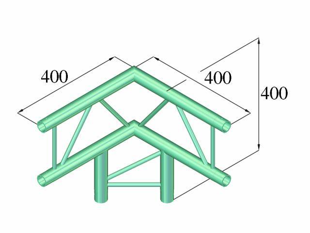 Modèle tridimensionnel d'un connecteur à trois segments avec une structure symétrique. Chaque segment mesure 400 unités.