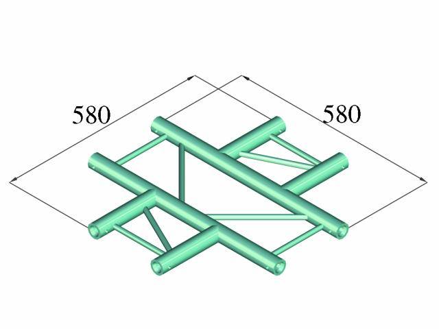 Diagramme d'une poutre en treillis à structure carrée. Chaque côté mesure 580 unités. Les poutres et les diagonales sont connectées.