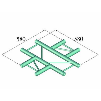 Diagramme d'une poutre en treillis à structure carrée. Chaque côté mesure 580 unités. Les poutres et les diagonales sont connectées.