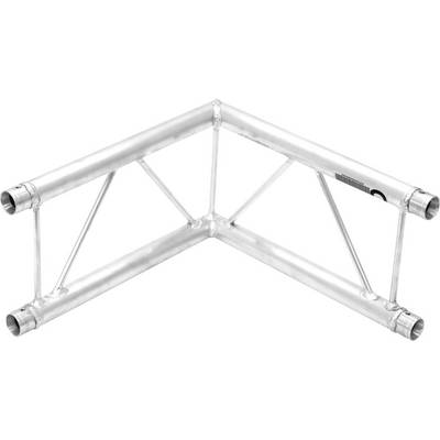 Structure triangulaire en métal avec deux tubes connectés et des renforts diagonaux, souvent utilisée en technique de scène.