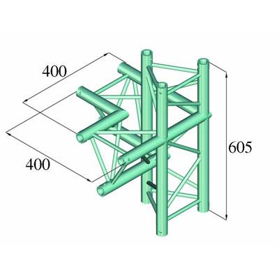 Dessin de construction d'un cadre métallique, composé de cylindres et de entretoises. Dimensions : largeur 400 mm, profondeur 400 mm, hauteur 605 mm.