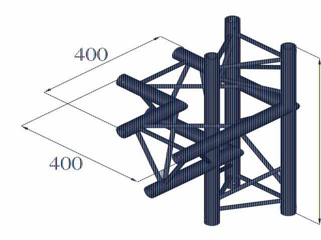 Dessin technique d'un cadre structural avec des entretoises complexes. Dimensions de 400 x 400 indiquées.