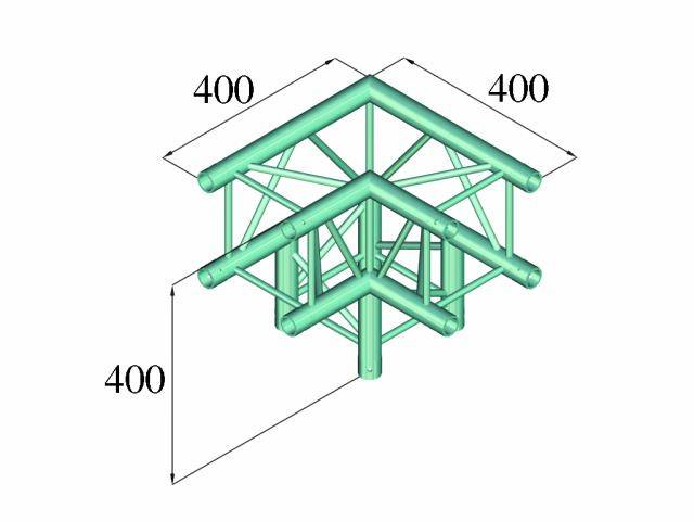 Modèle tridimensionnel d'une structure porteuse avec des tubes et des dimensions de 400 mm sur chaque côté et en hauteur.