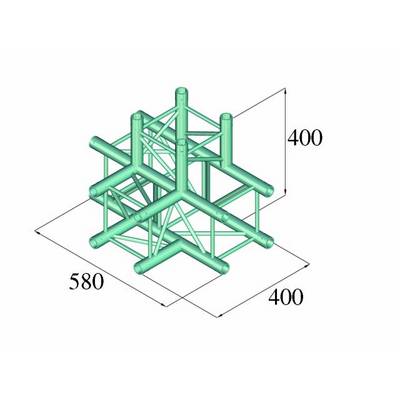 Plan technique d'un modèle de grille métallique tridimensionnel avec des dimensions de 580 x 400 x 400 mm, composé de plusieurs structures tubulaires.