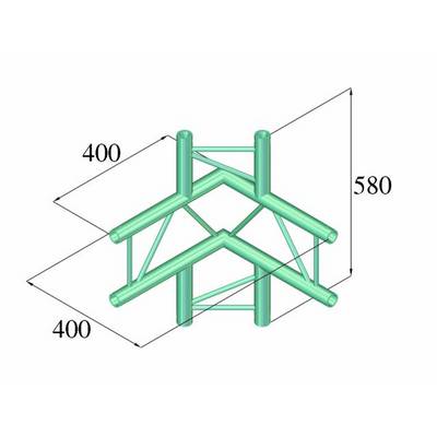 Modèle 3D d'une structure métallique avec cinq supports, raccordements de tubes et dimensions : 400x400x580 mm.
