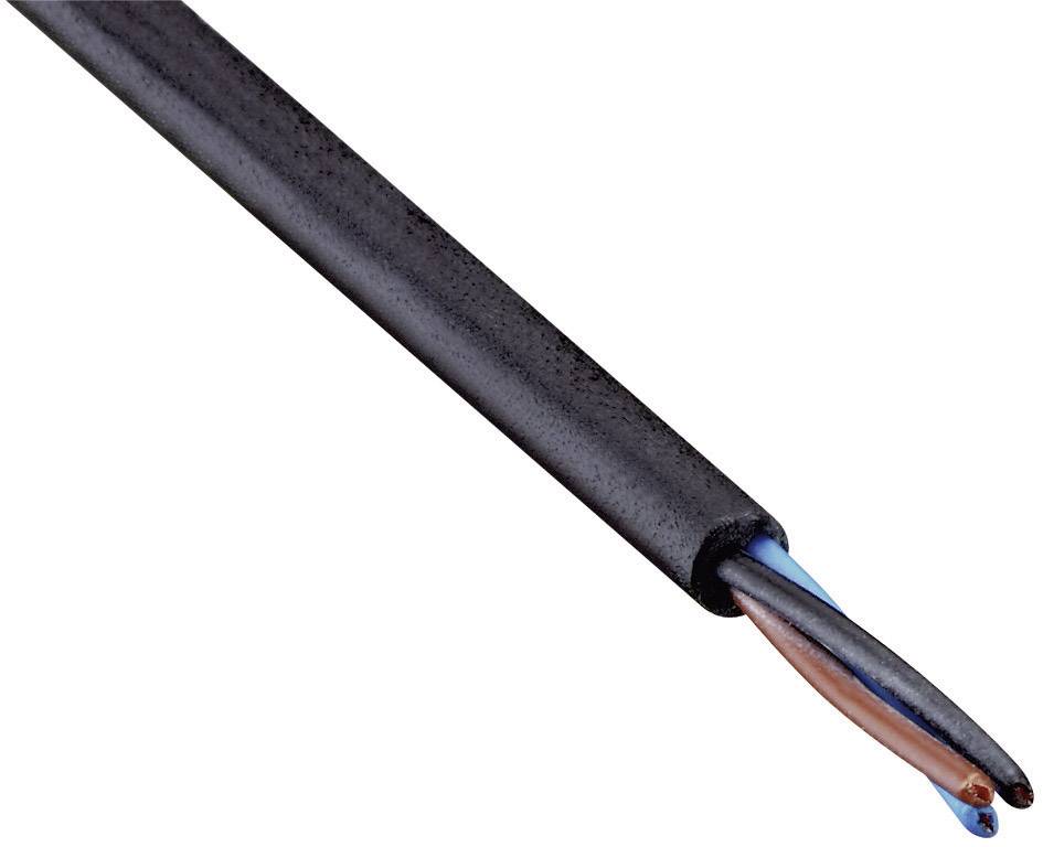 Câble électrique bifilaire à gaine noire, comportant un fil bleu et un fil brun, avec les extrémités isolées visibles.