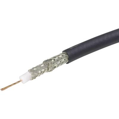 Câble coaxial à isolation noire, blindage métallique tressé et âme en cuivre.