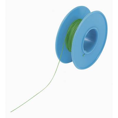 Une bobine bleue avec un fil vert dépassant d'un côté.