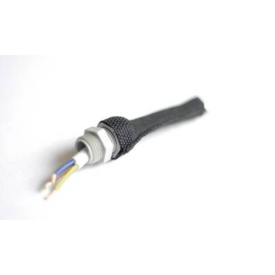 Un câble de protection noir contient plusieurs fils de couleurs apparents et se termine par une fiche de connexion argentée.