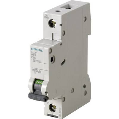 Un disjoncteur Siemens (MCB), C16, pour 230/400V, vu de côté avec l'interrupteur à bascule en position 'Off'.