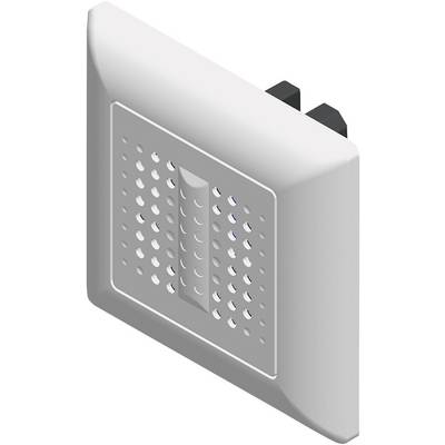 Un interrupteur blanc rectangulaire avec un motif perforé. Deux contacts noirs à enficher au dos.
