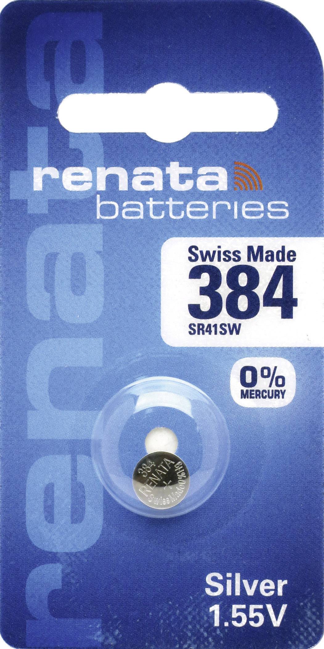 Emballage de pile de marque 'renata', type 384 SR41SW, 0% mercure, argent, 1,55V.