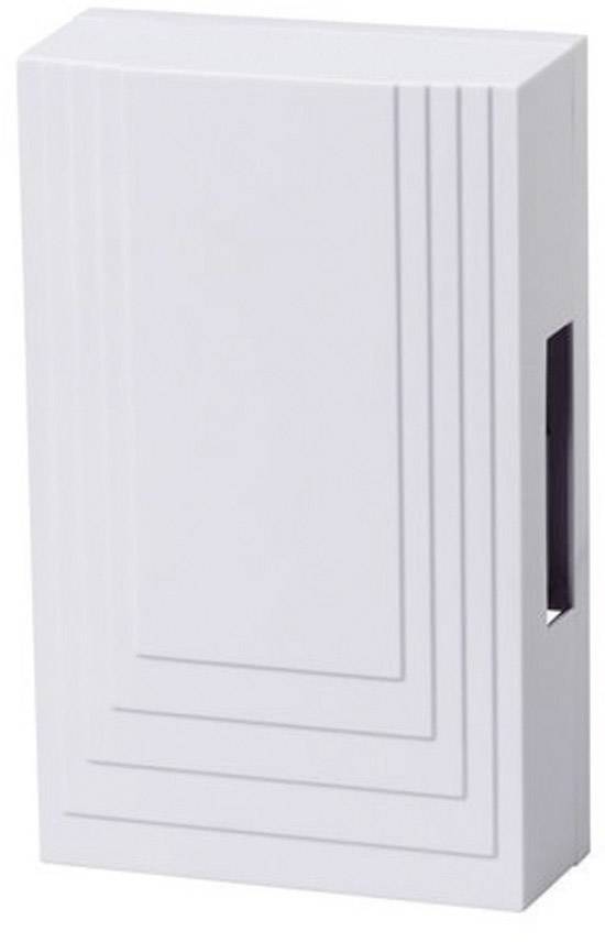 Un boîtier rectangulaire blanc en plastique avec des lignes parallèles simples sur un côté. Adapté pour masquer des installations techniques.
