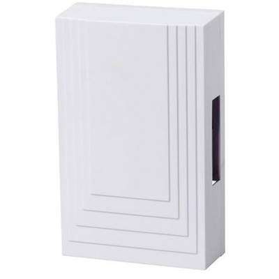 Un boîtier rectangulaire blanc en plastique avec des lignes parallèles simples sur un côté. Adapté pour masquer des installations techniques.