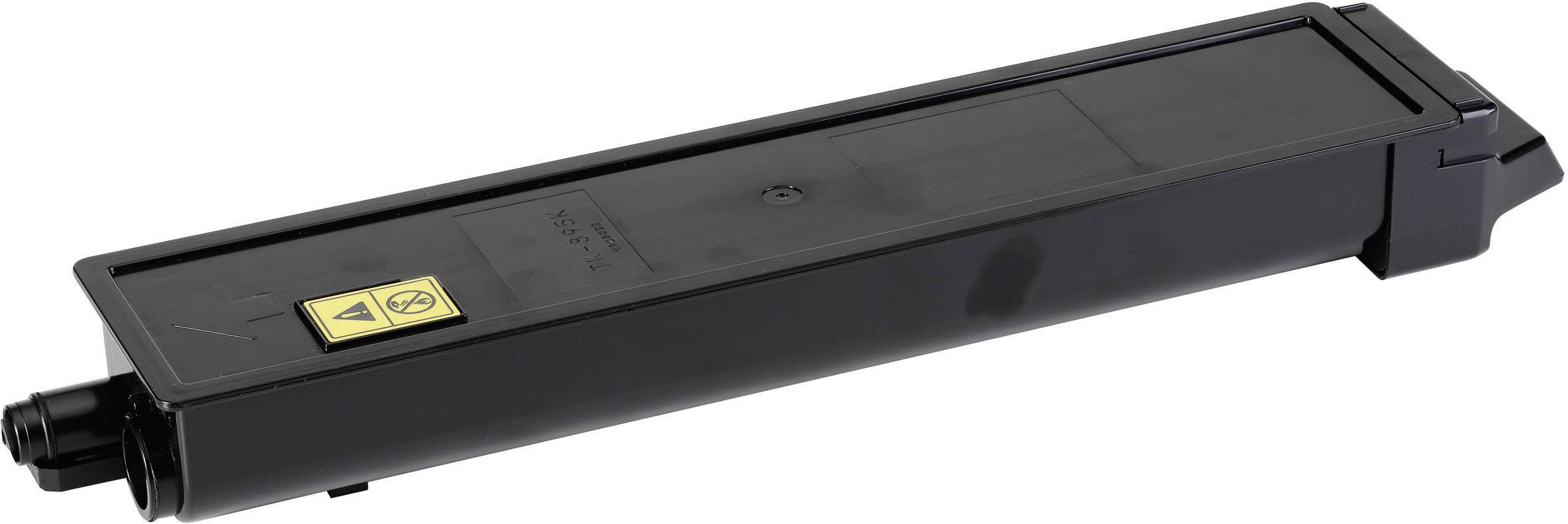 Une cartouche de toner noire avec un symbole d'avertissement jaune.