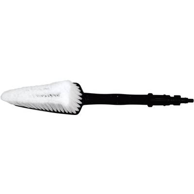 Brosse blanche à manche noir en forme de triangle, adaptée à l'entretien automobile ou au nettoyage des zones difficiles d'accès.