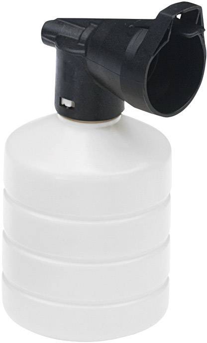 Une bouteille blanche et ronde, avec un embout de pulvérisation noir en haut, généralement utilisée à des fins de nettoyage ou d'arrosage.