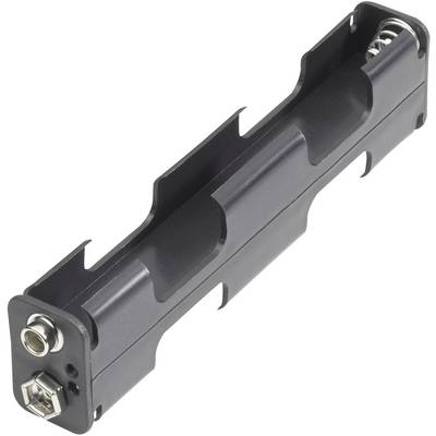 Support de batterie noir pour deux batteries cylindriques, avec contacts à ressort et connexions aux deux extrémités.