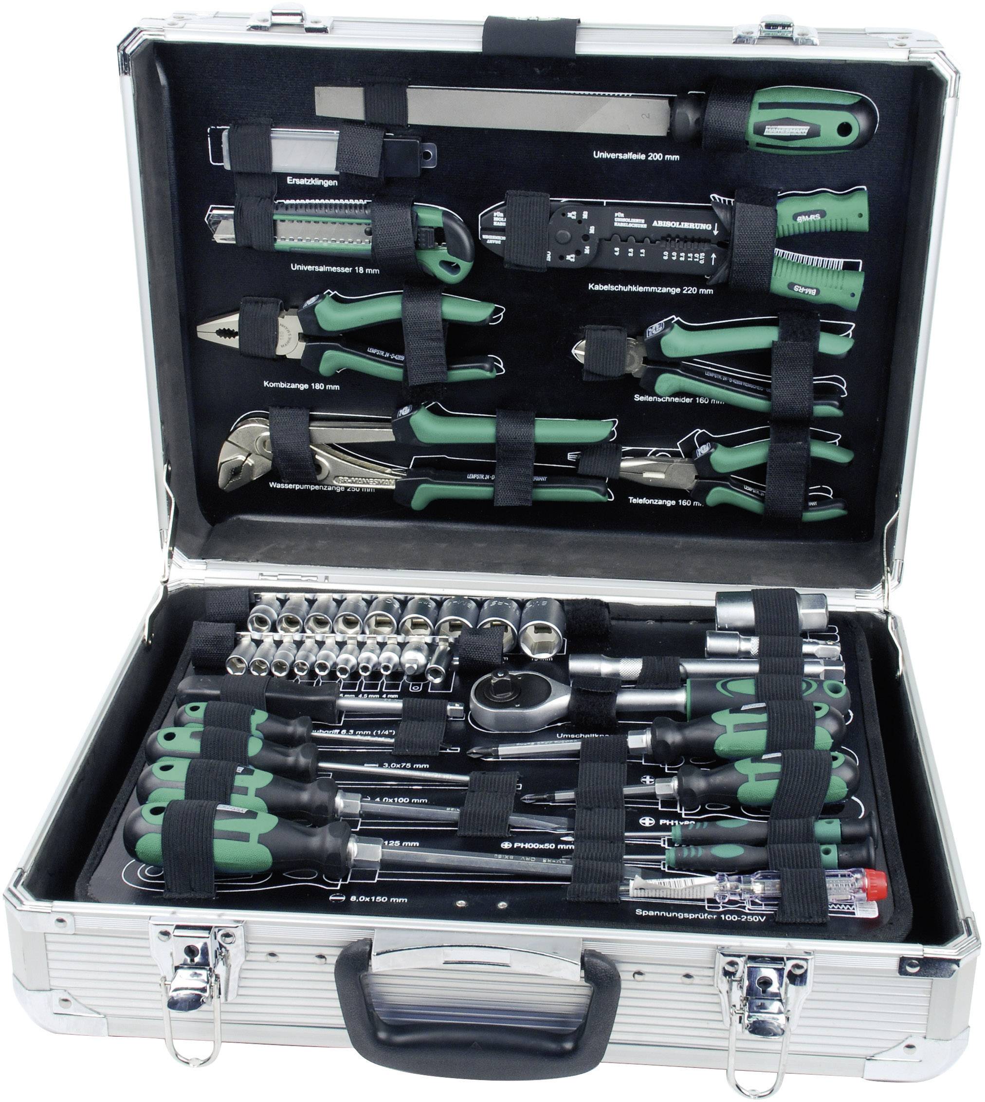 Une boîte à outils ouverte contenant divers outils tels que des tournevis, des pinces et des clés à vis, soigneusement rangés.