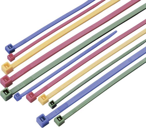 TRU COMPONENTS TC-11919648 Serre-câble 100 x 2.5 mm, 203 x 2.5 mm, 292 x 3.6 mm vert, rouge, bleu, jaune 100 pc(s)