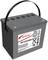 Batterie de voiture noire avec poignée, étiquette portant des symboles d'avertissement et des spécifications. Modèle : Sprinter XP12V2500, 12V.