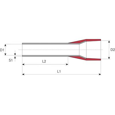 Dessin technique d'un tube avec dimensions : D1, D2 (diamètres) ; S1 (épaisseur de paroi) ; L1, L2 (longueurs). Marquage rouge à l'extrémité.